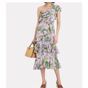 PatBO Purple Lilac Floral One-Shoulder Ruffle Dress, Size 4